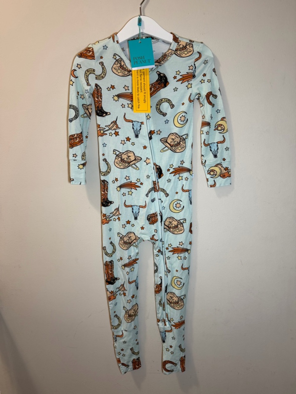 NWT Posh Peanut Light Blue Western Cowboy Rodeo Print Footie